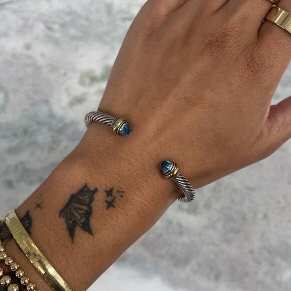 David Yurman cable classic bracelet with blue topaz and 14k gold size (M) - Picture 1 of 6